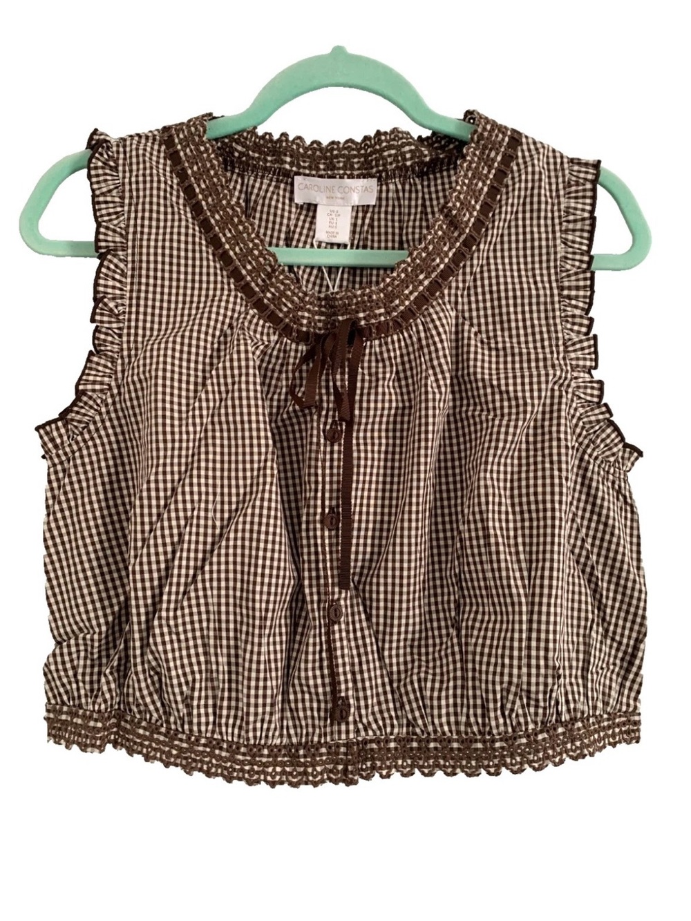 NWT Caroline Constas Brown Gingham Lace Trim Crop Top Maxi Skirt Set Small S - Picture 3 of 16